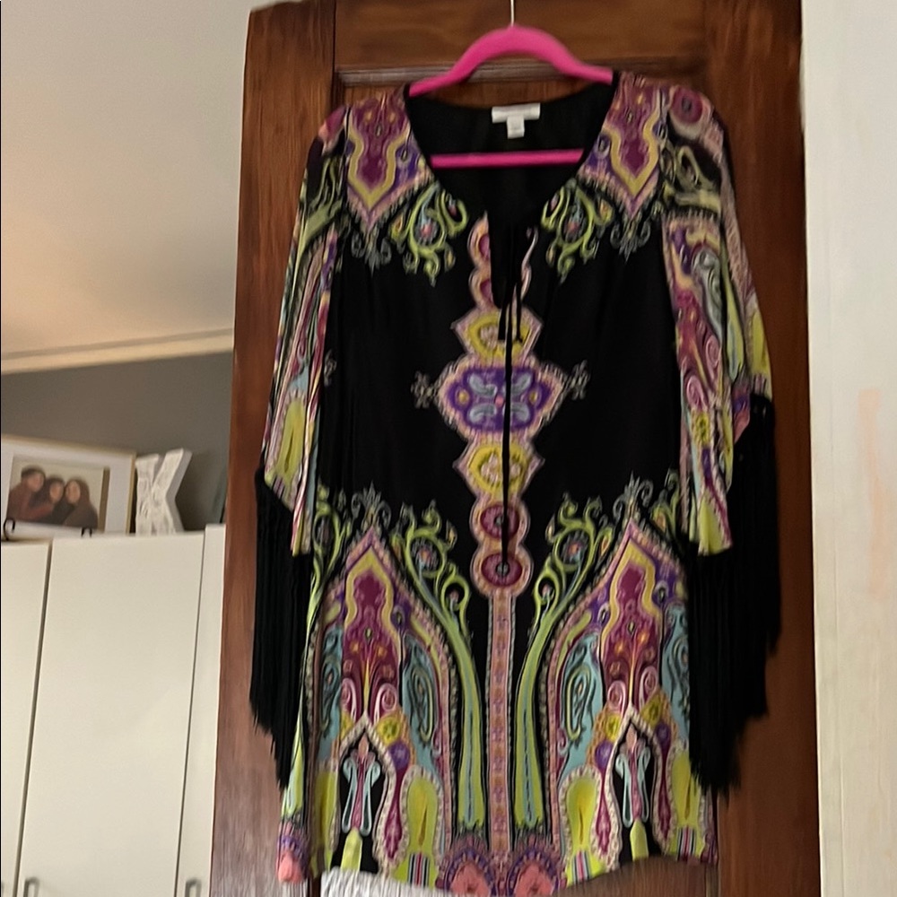 Boston Proper Black and Pink Graphic Midi Dress